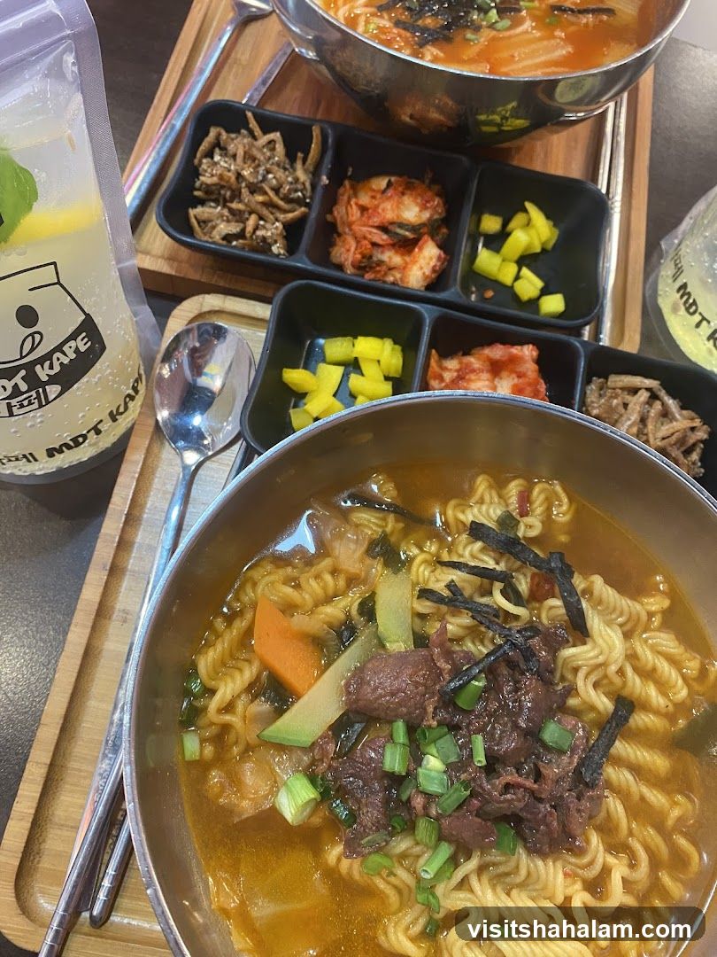 Korean Noodle Soup and Side Dishes