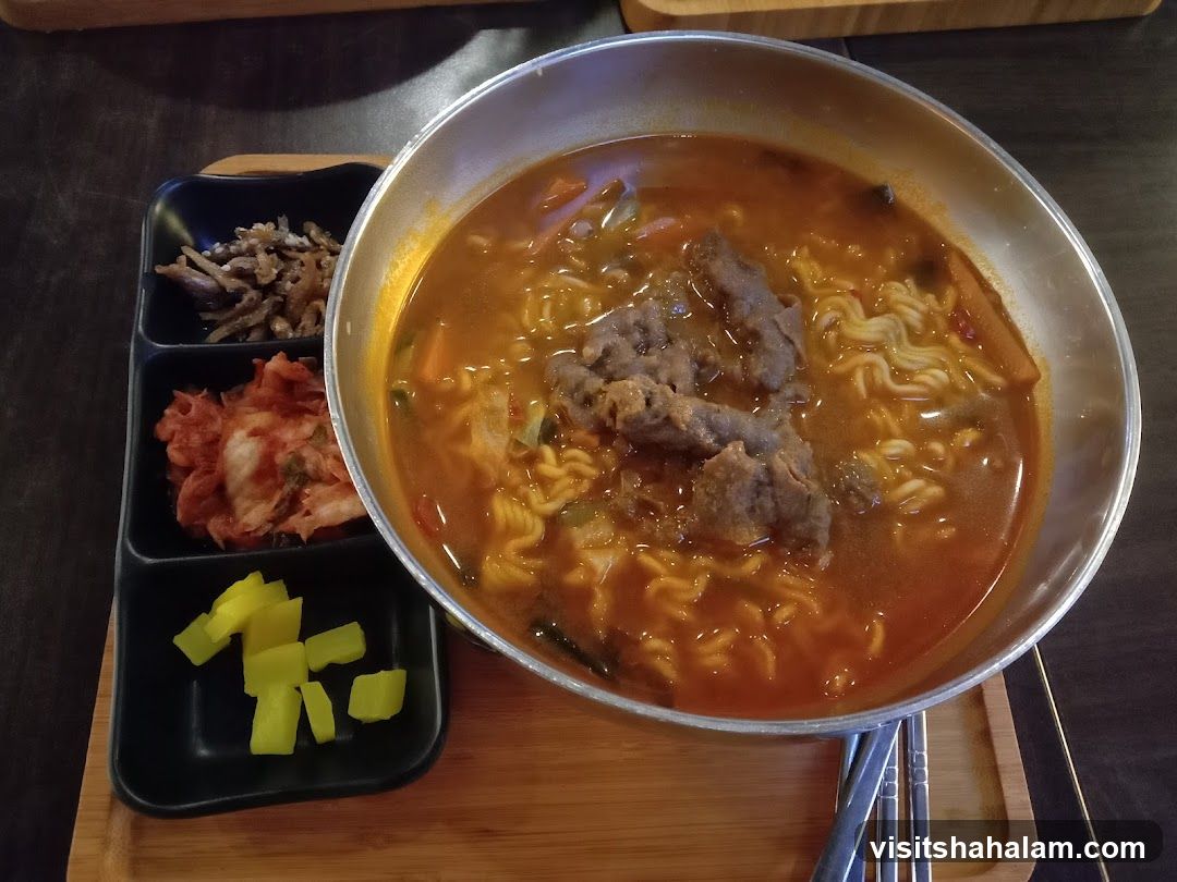 Korean Noodle Soup with Side Dishes