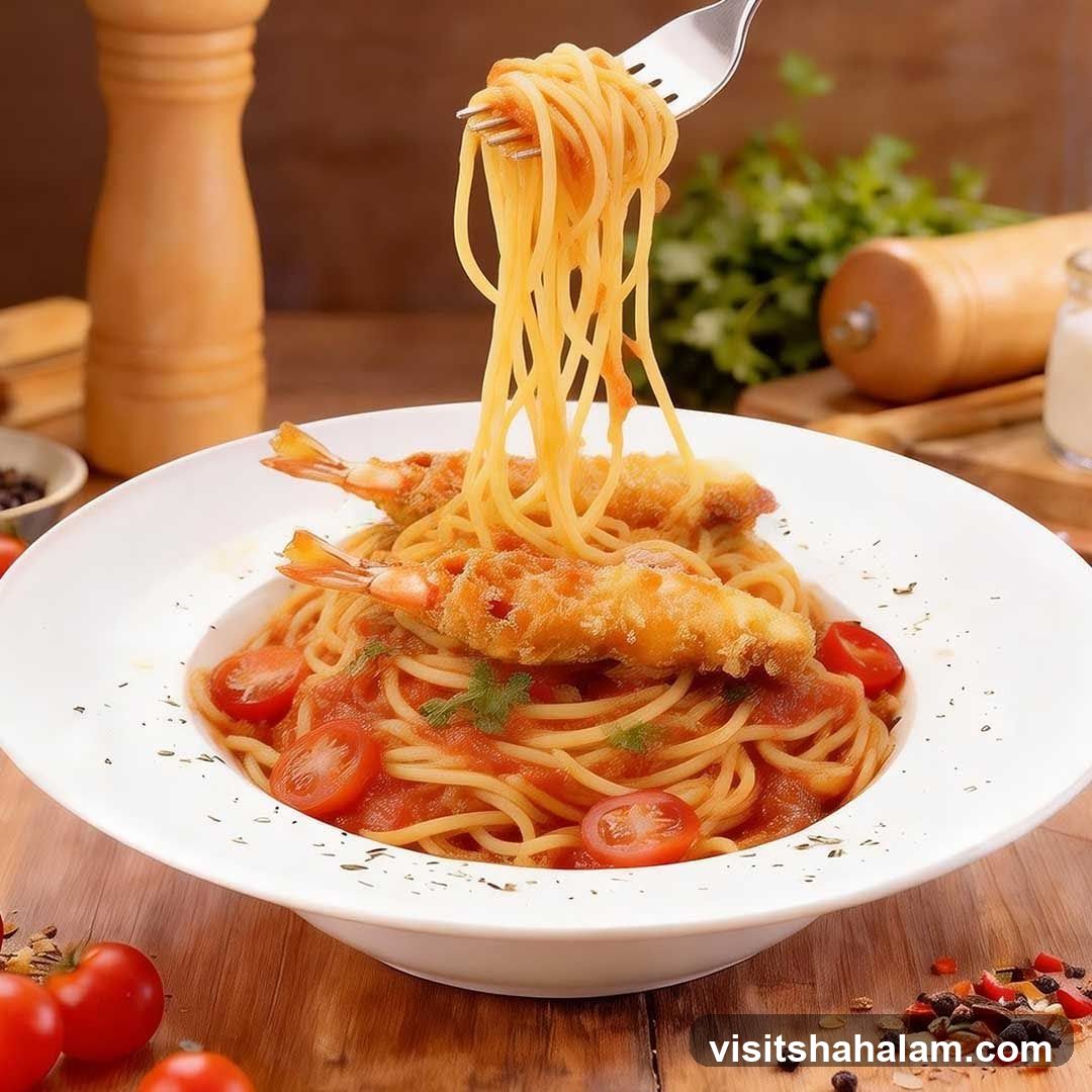 Spaghetti with Fried Shrimp