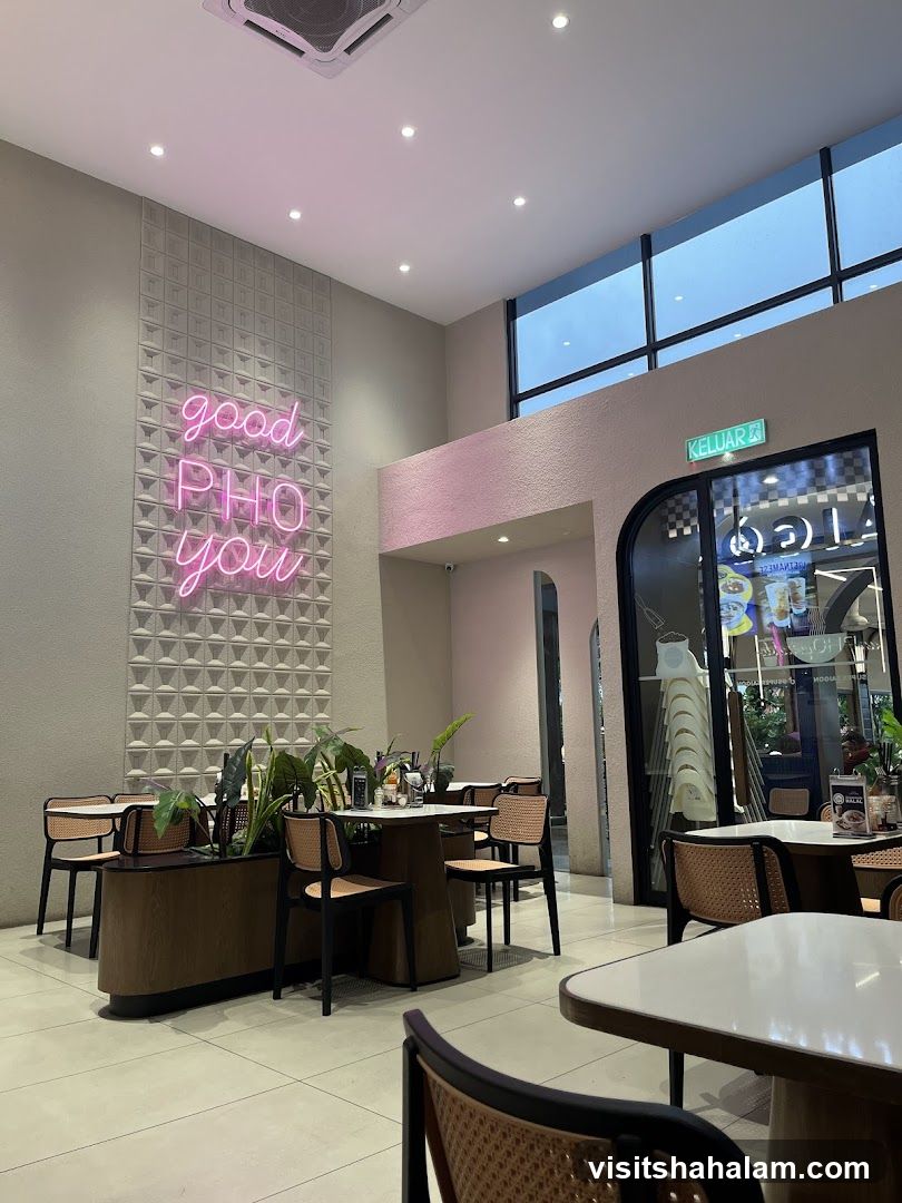 Restaurant Interior with Neon Sign