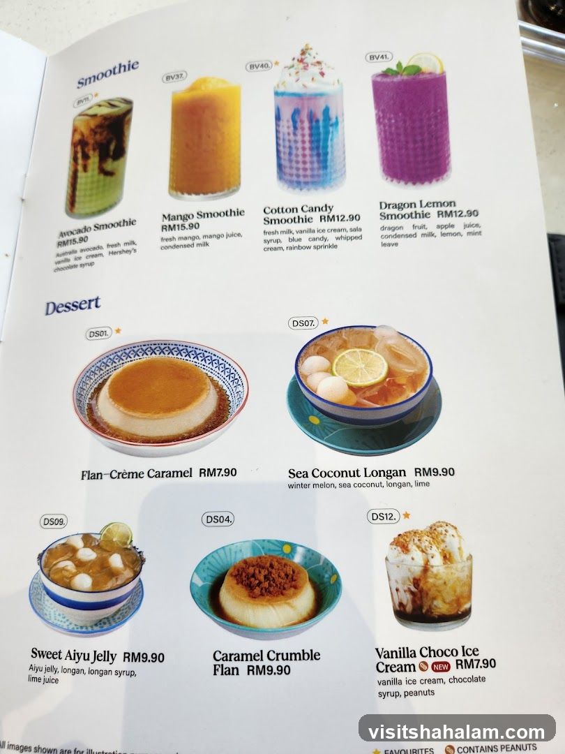 Smoothie and Dessert Menu