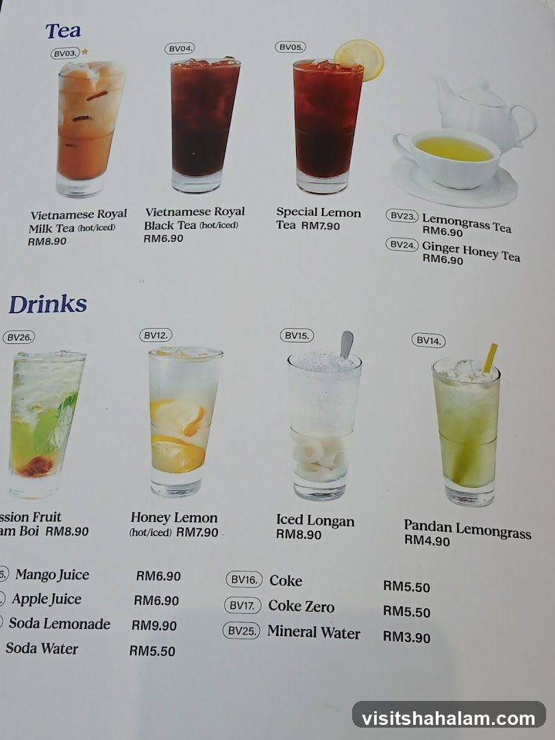 Tea and Drinks Menu