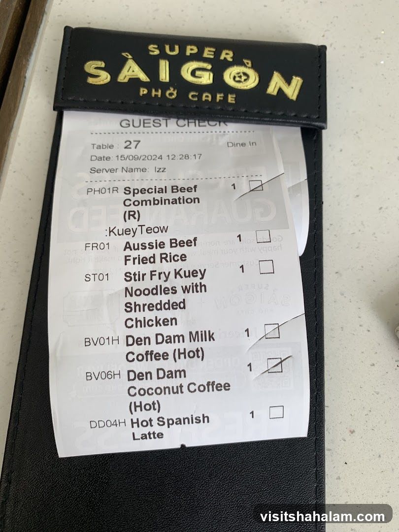 Super Saigon Pho Cafe Guest Check