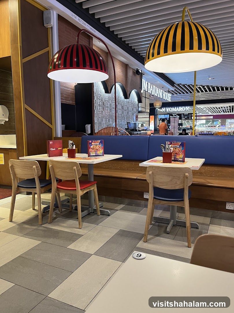 Restaurant Interior with Striped Lamps