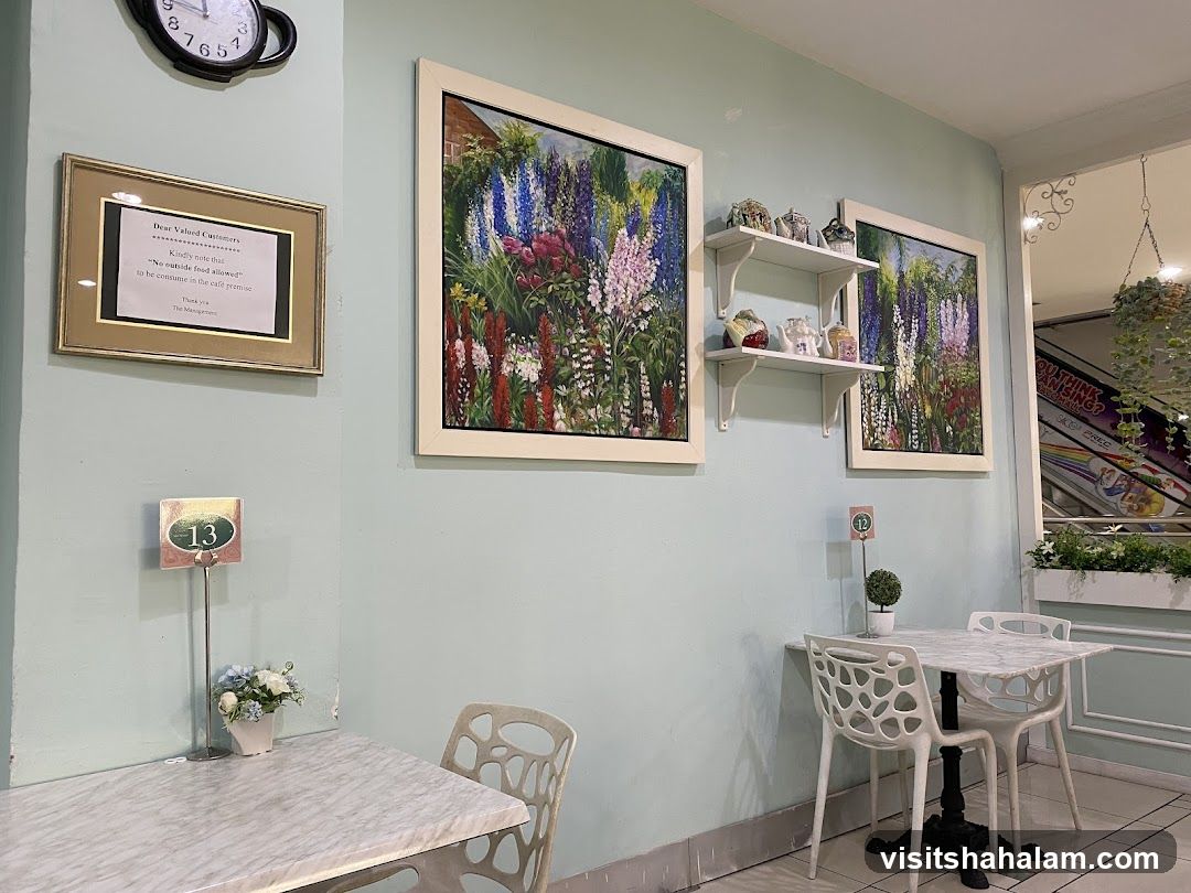 Cafe Interior with Floral Art