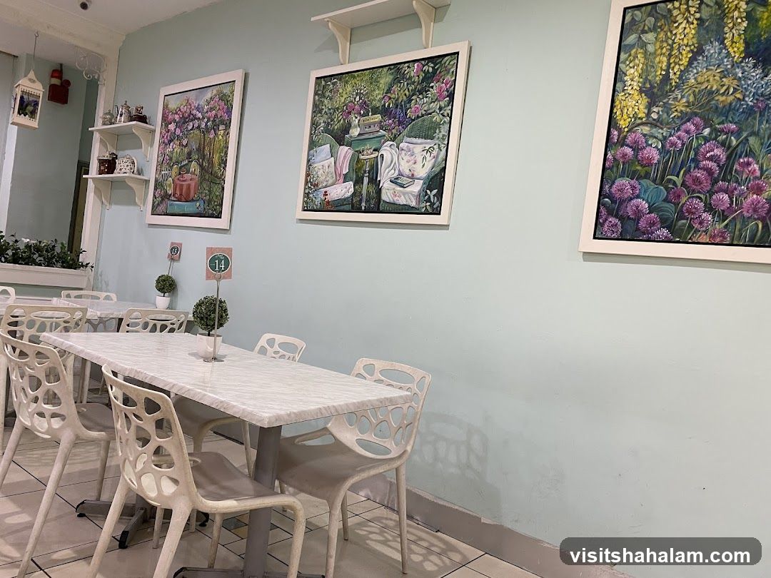 Cafe Interior with Floral Paintings