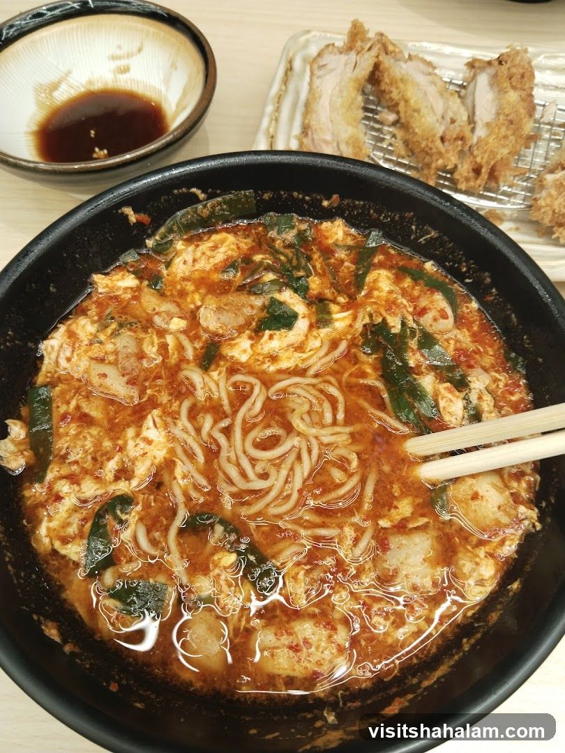 Spicy Noodle Soup with Fried Pork