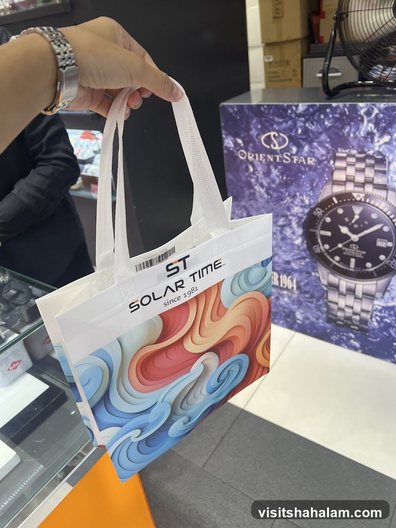 Shopping Bag with Watch Advertisement
