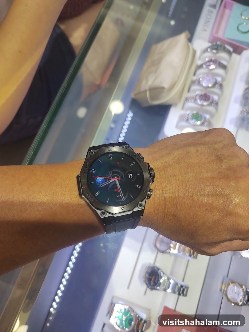 Smartwatch on wrist in display case