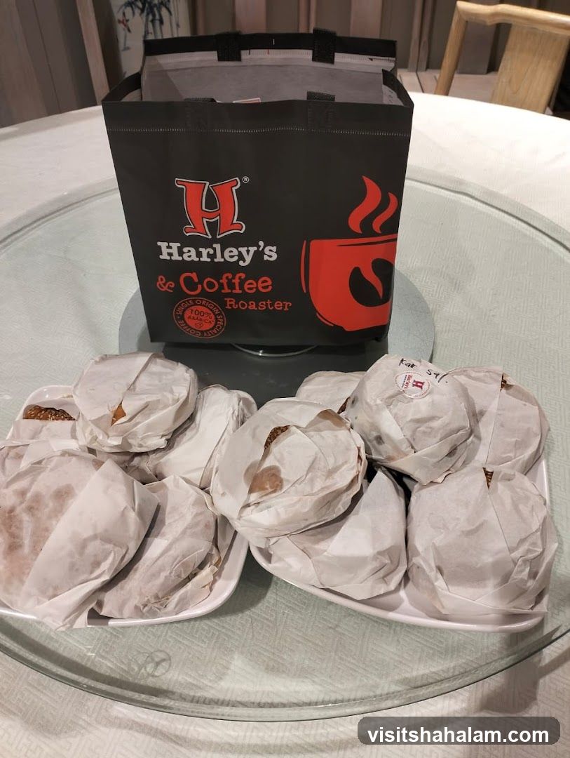 Harley's Coffee Roaster Bag and Pastries