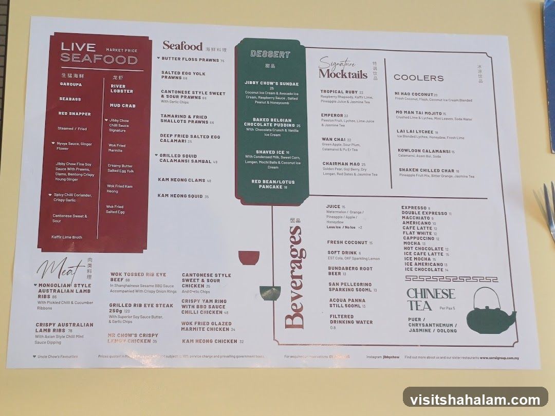 Live Seafood Menu