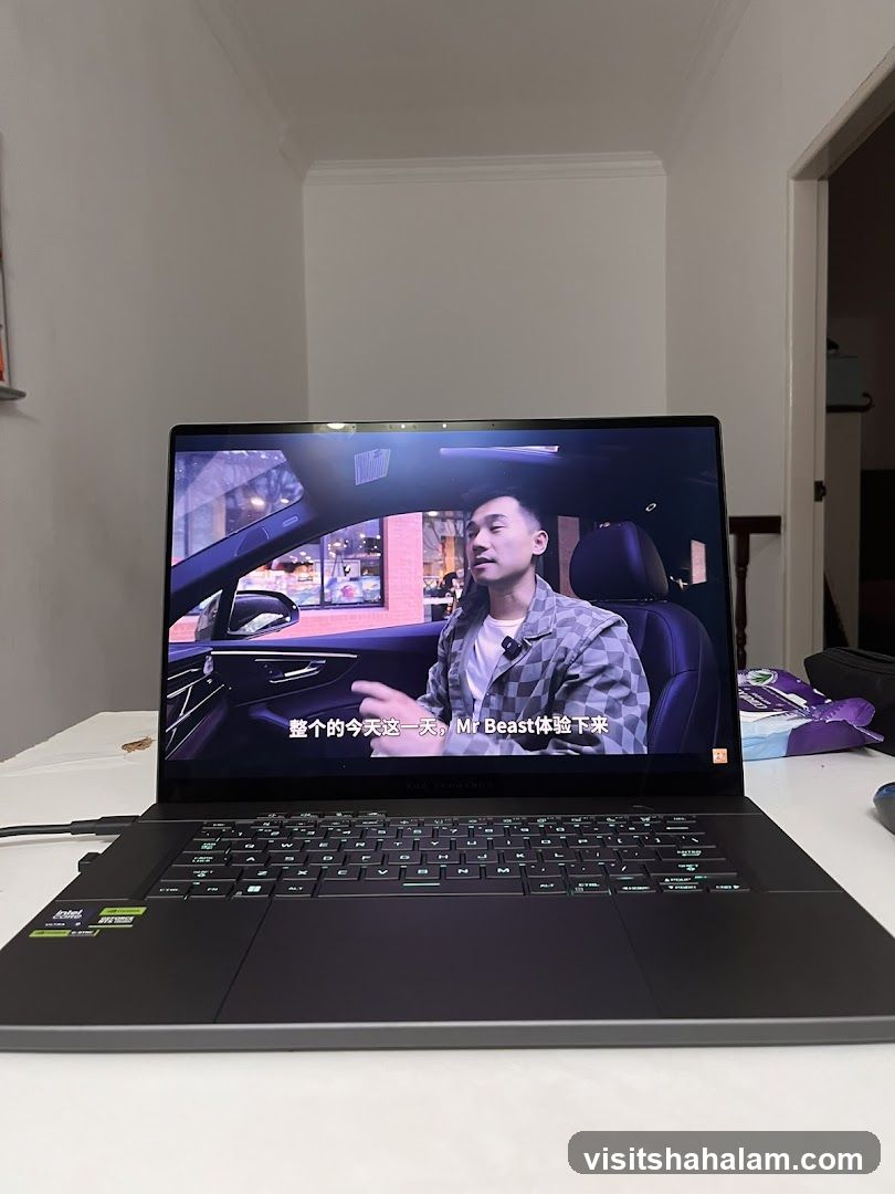 Laptop displaying a video