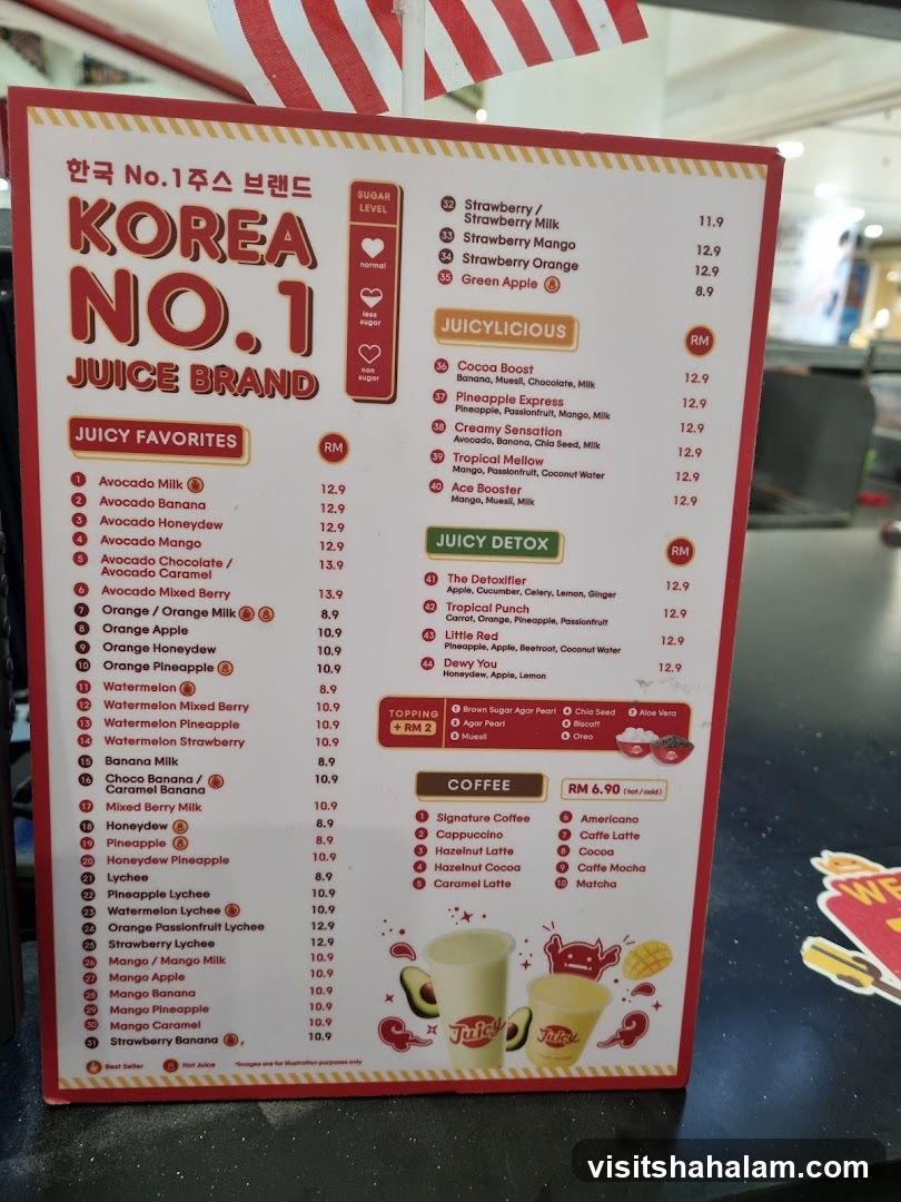 Korea No.1 Juice Brand Menu