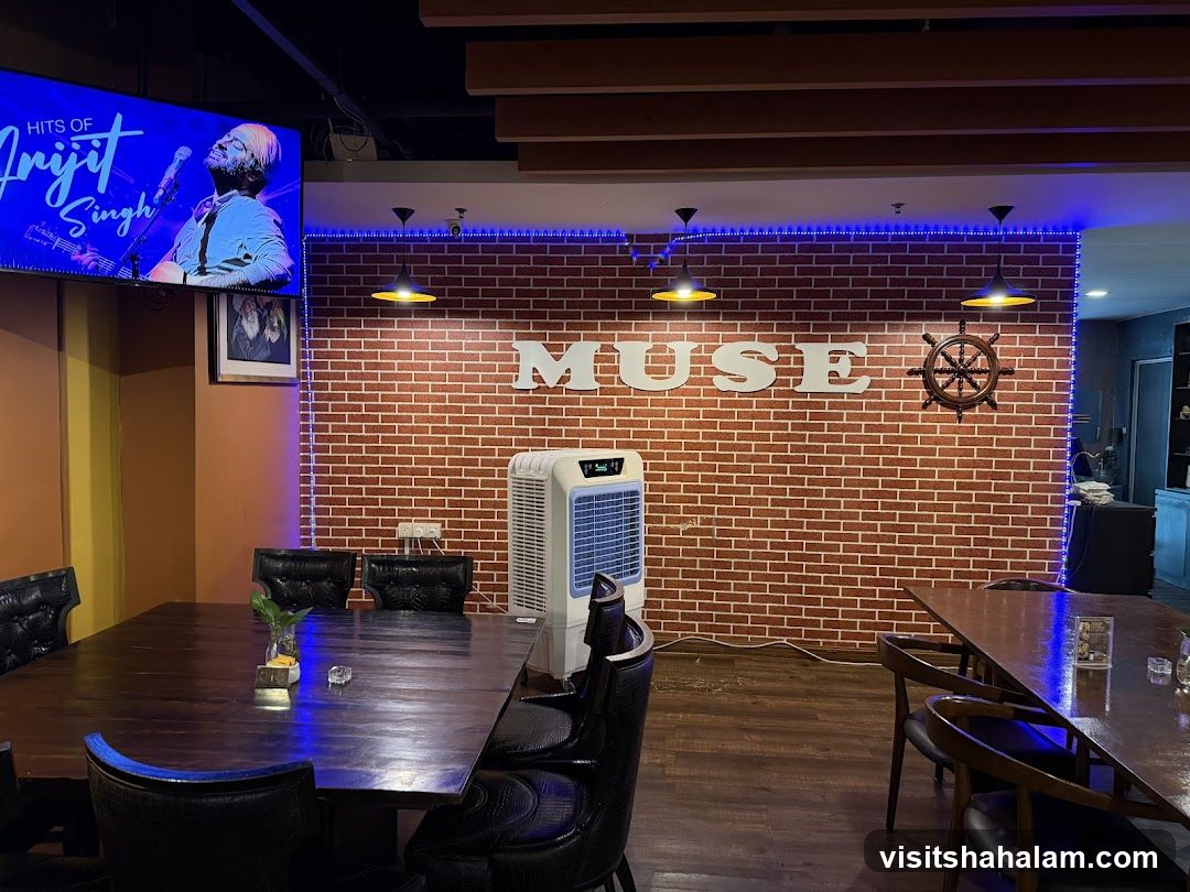 Restaurant Interior with Brick Wall and Seating