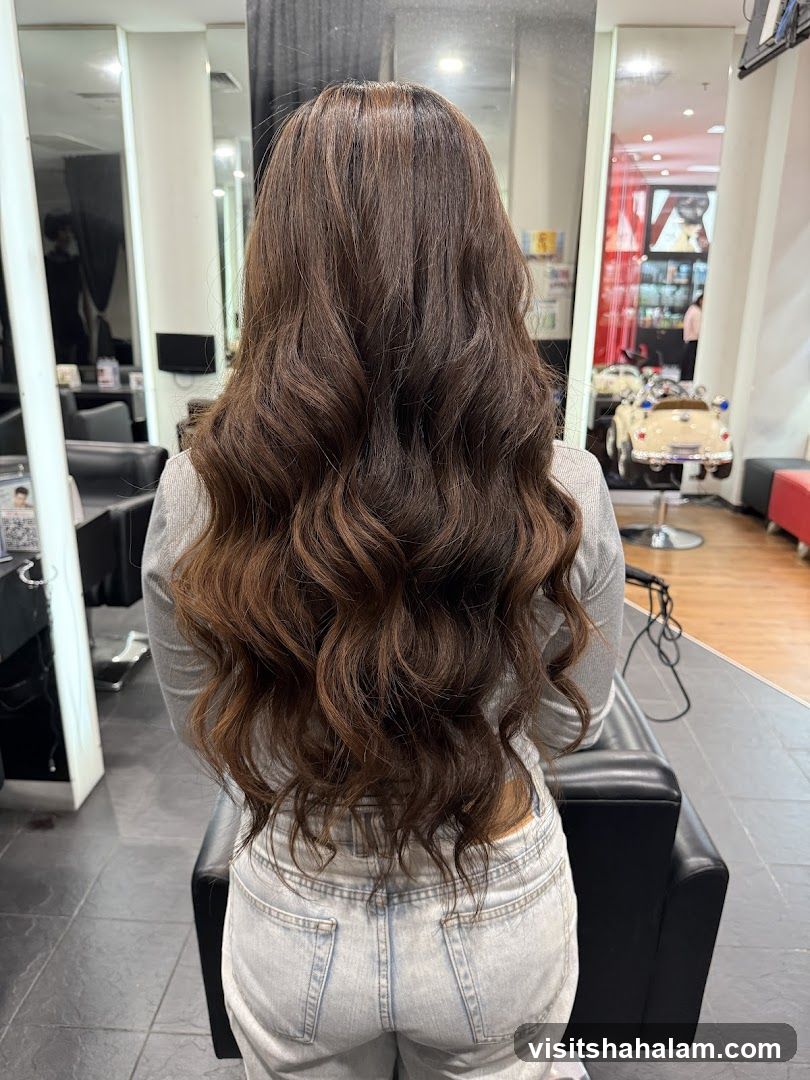 Woman with long, wavy brown hair