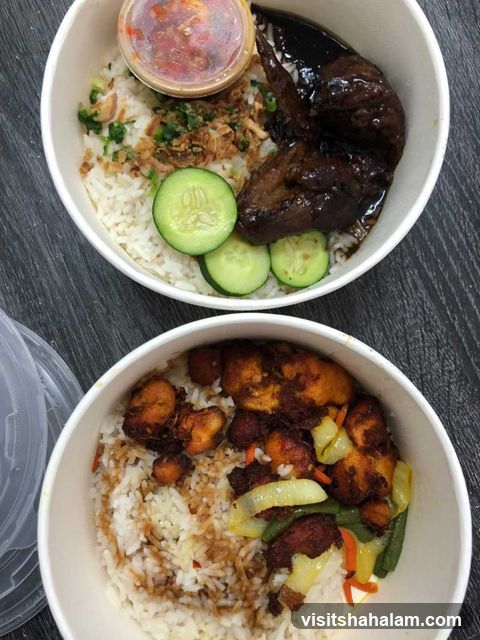 Two bowls of rice with toppings