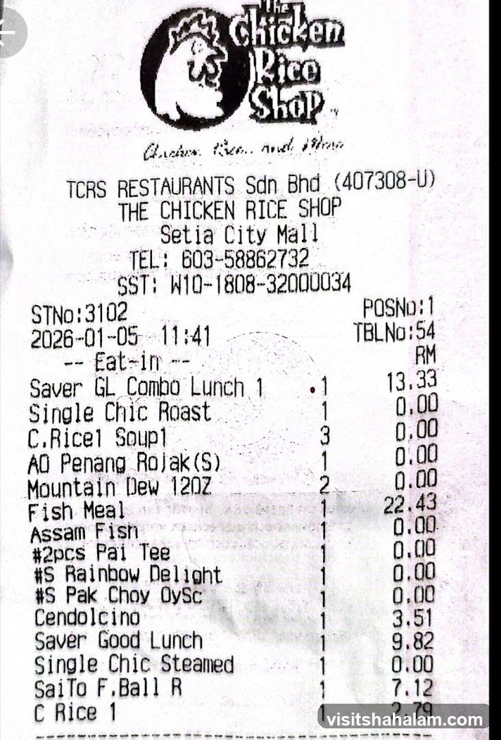 The Chicken Rice Shop Receipt