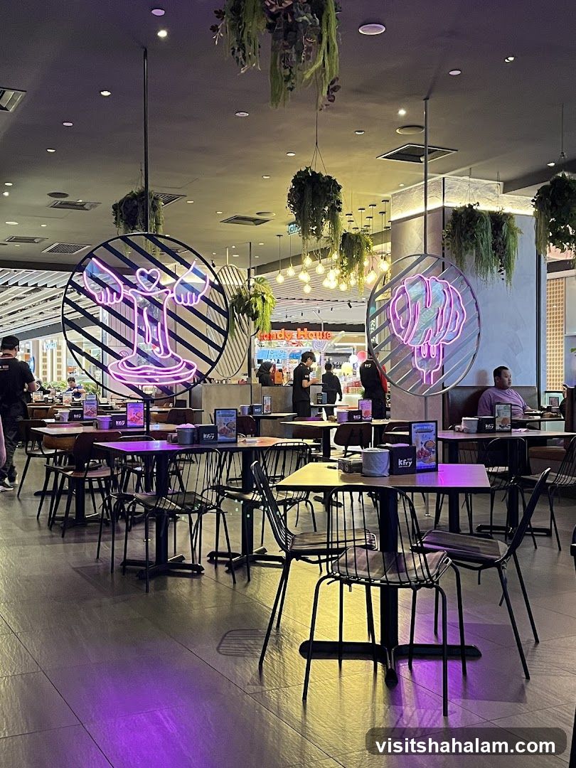 Restaurant Interior with Neon Art