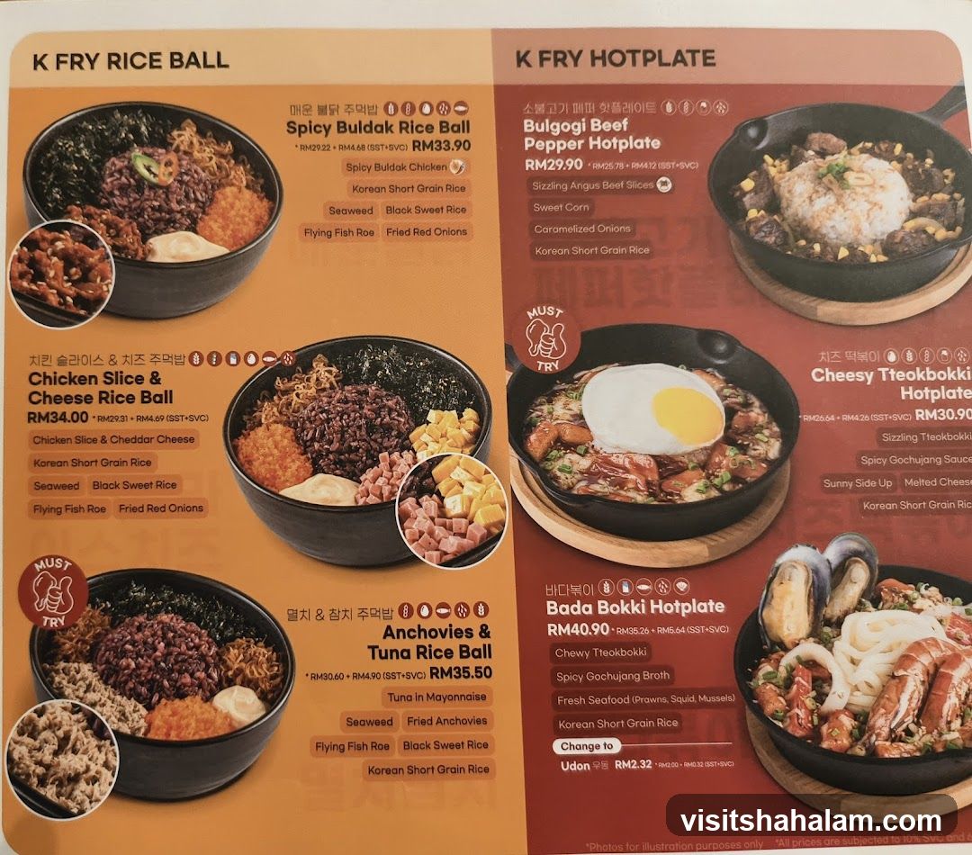 K Fry Rice Ball & Hotplate Menu