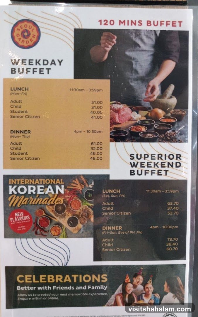Seoul Garden Buffet Menu