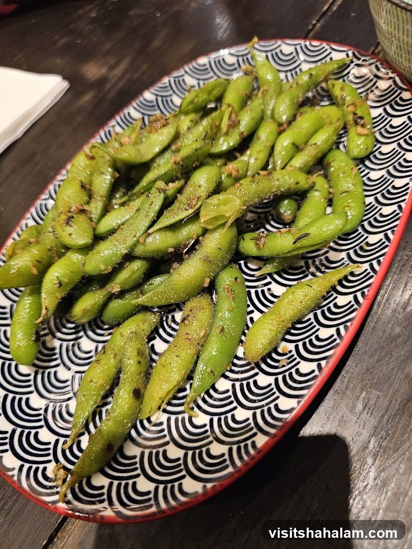 Seasoned Edamame on a Decorative Plate