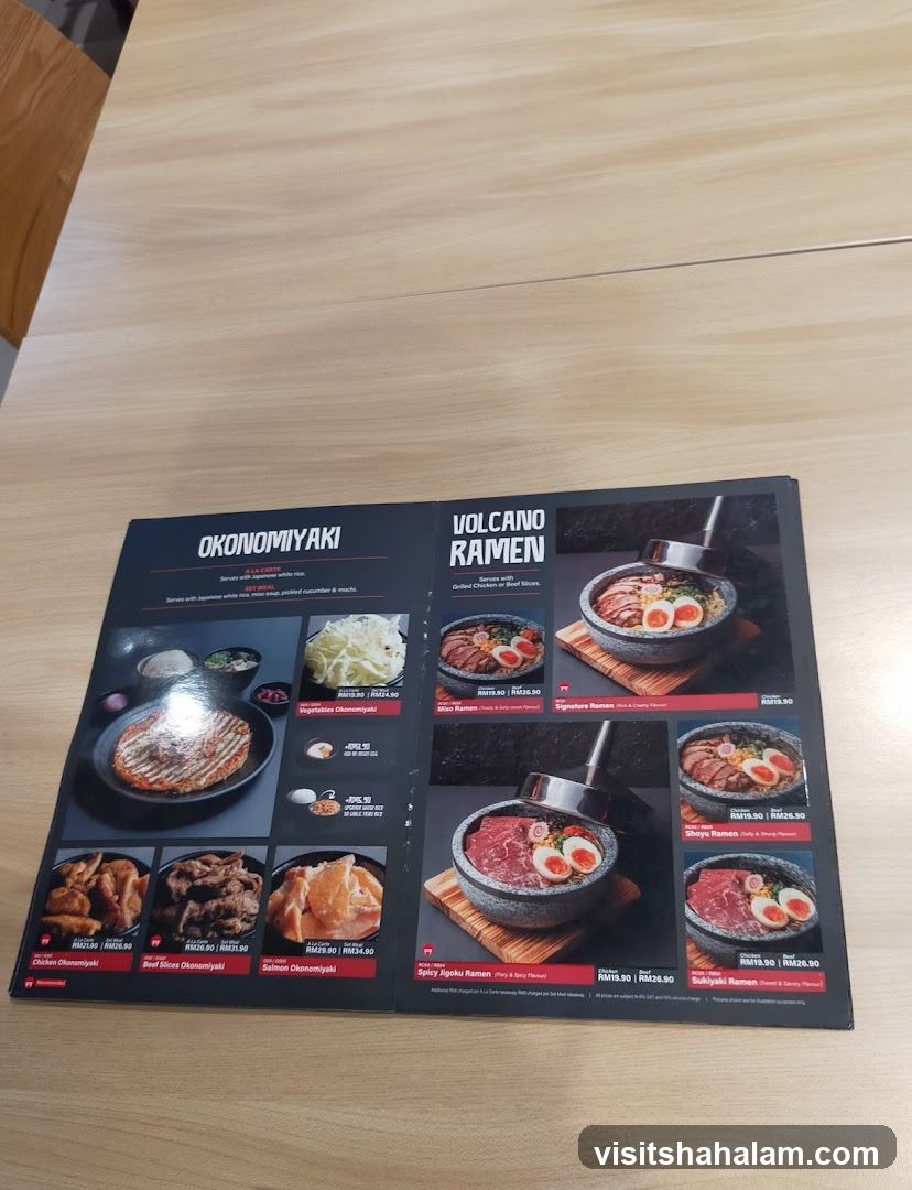 Okonomiyaki and Volcano Ramen Menu