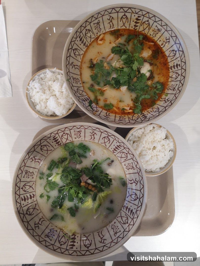 Two bowls of soup with rice