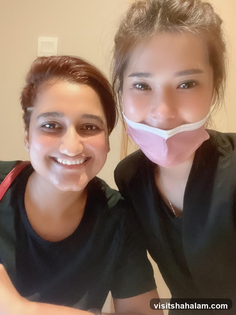 Two women smiling