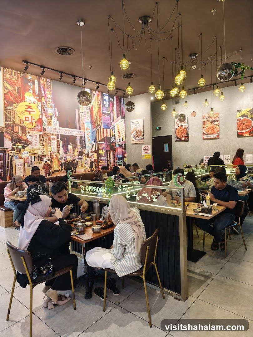 Restaurant Interior with Korean Street Mural