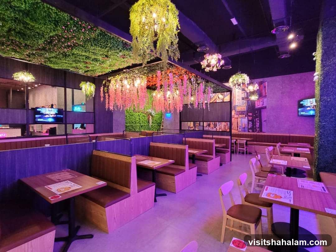 Restaurant Interior with Floral Decor