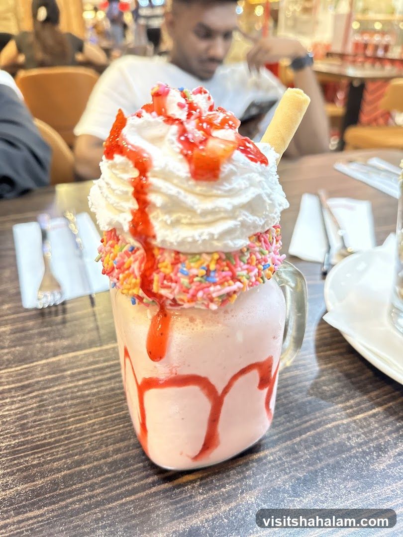 Strawberry Milkshake with Whipped Cream and Sprinkles