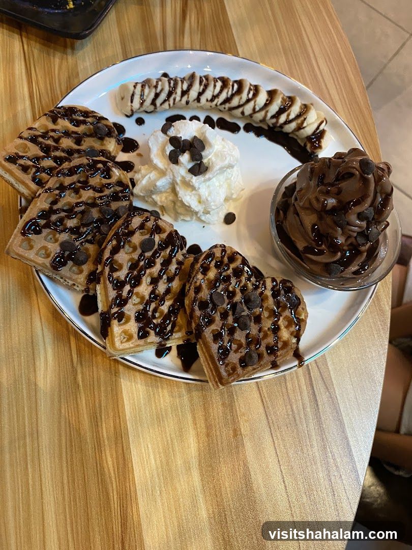 Waffles with Chocolate and Whipped Cream