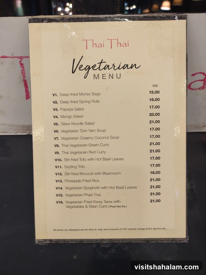 Thai Thai Vegetarian Menu