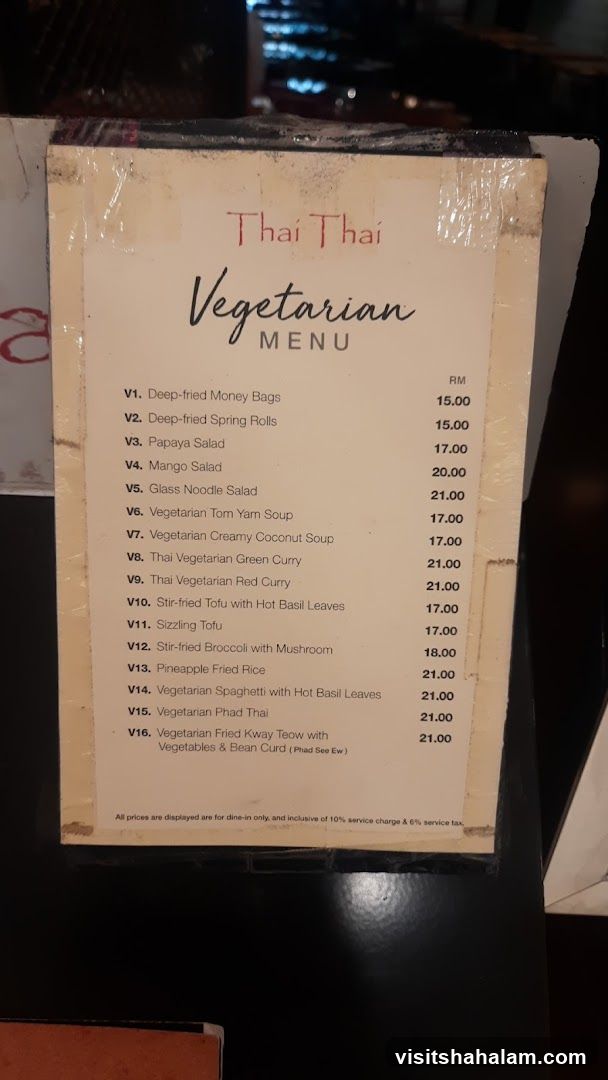 Thai Thai Vegetarian Menu