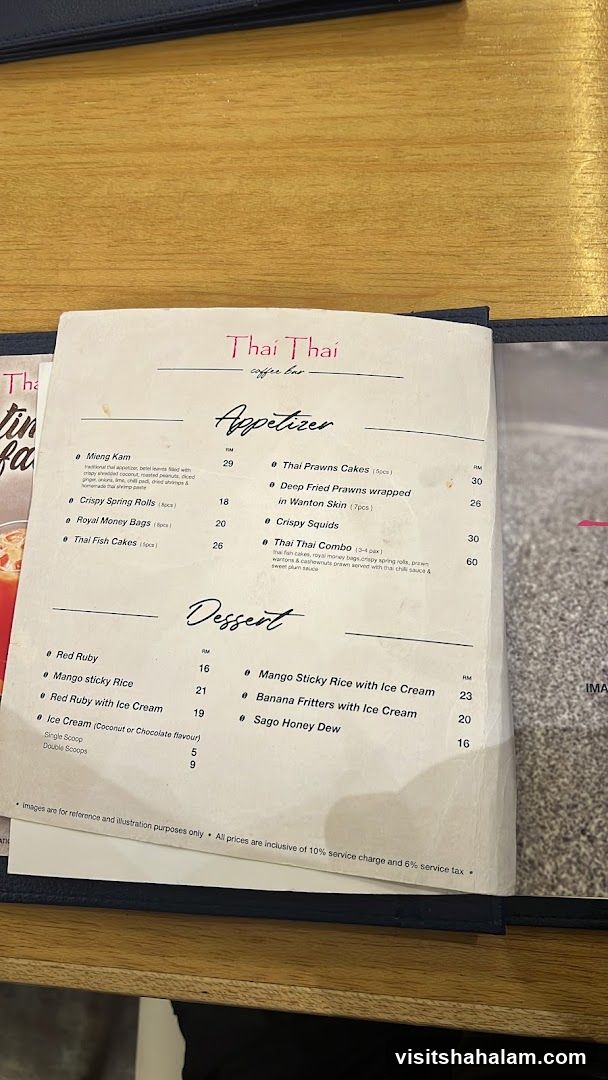 Thai Thai Coffee Bar Menu