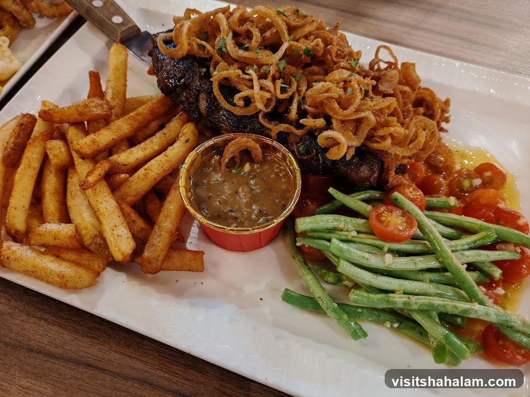 Steak Dinner with Fries and Green Beans