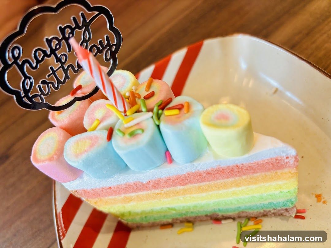 Rainbow Cake Slice with Marshmallows