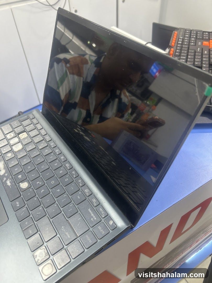 Laptop on a counter