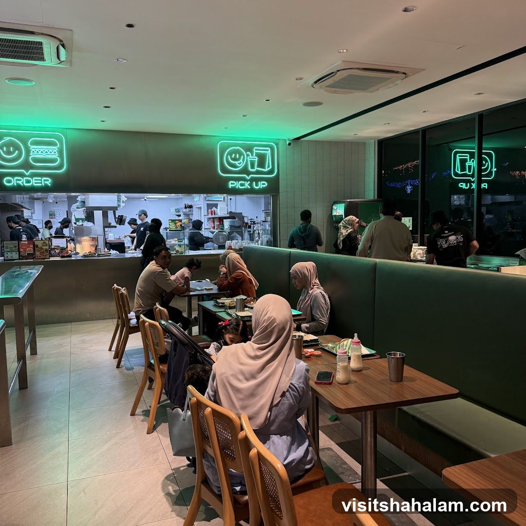 Restaurant Interior with Neon Signs