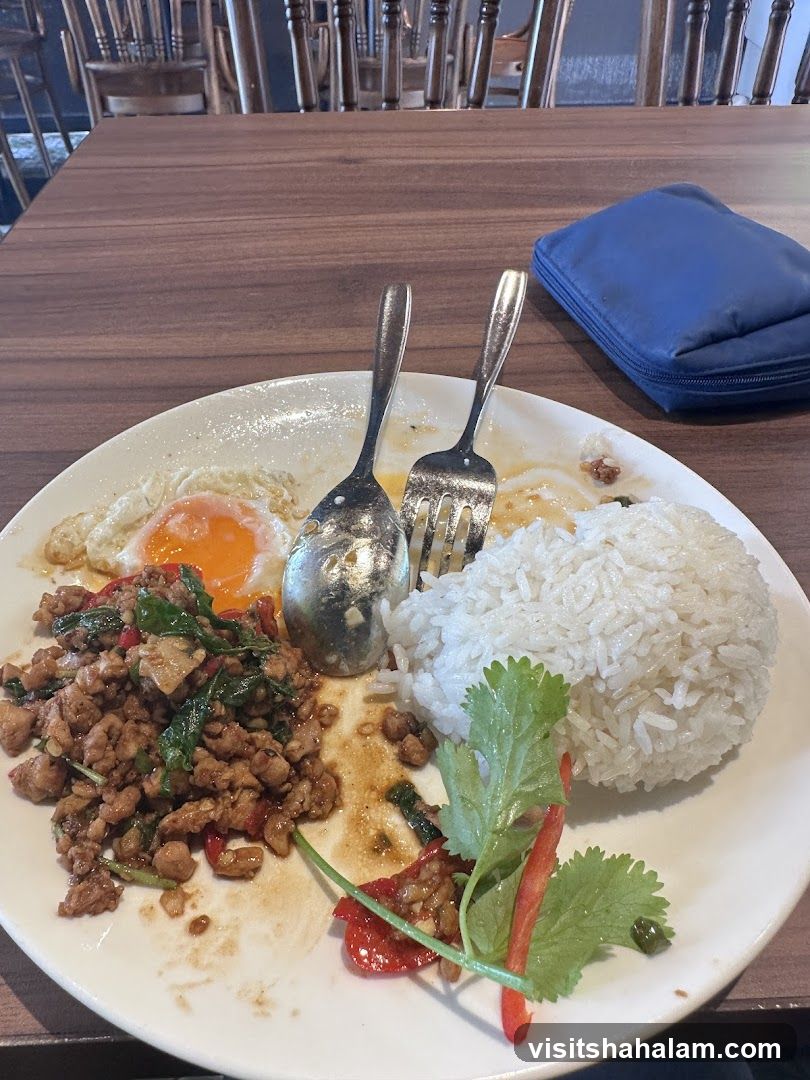 Plate of food with rice and fried egg
