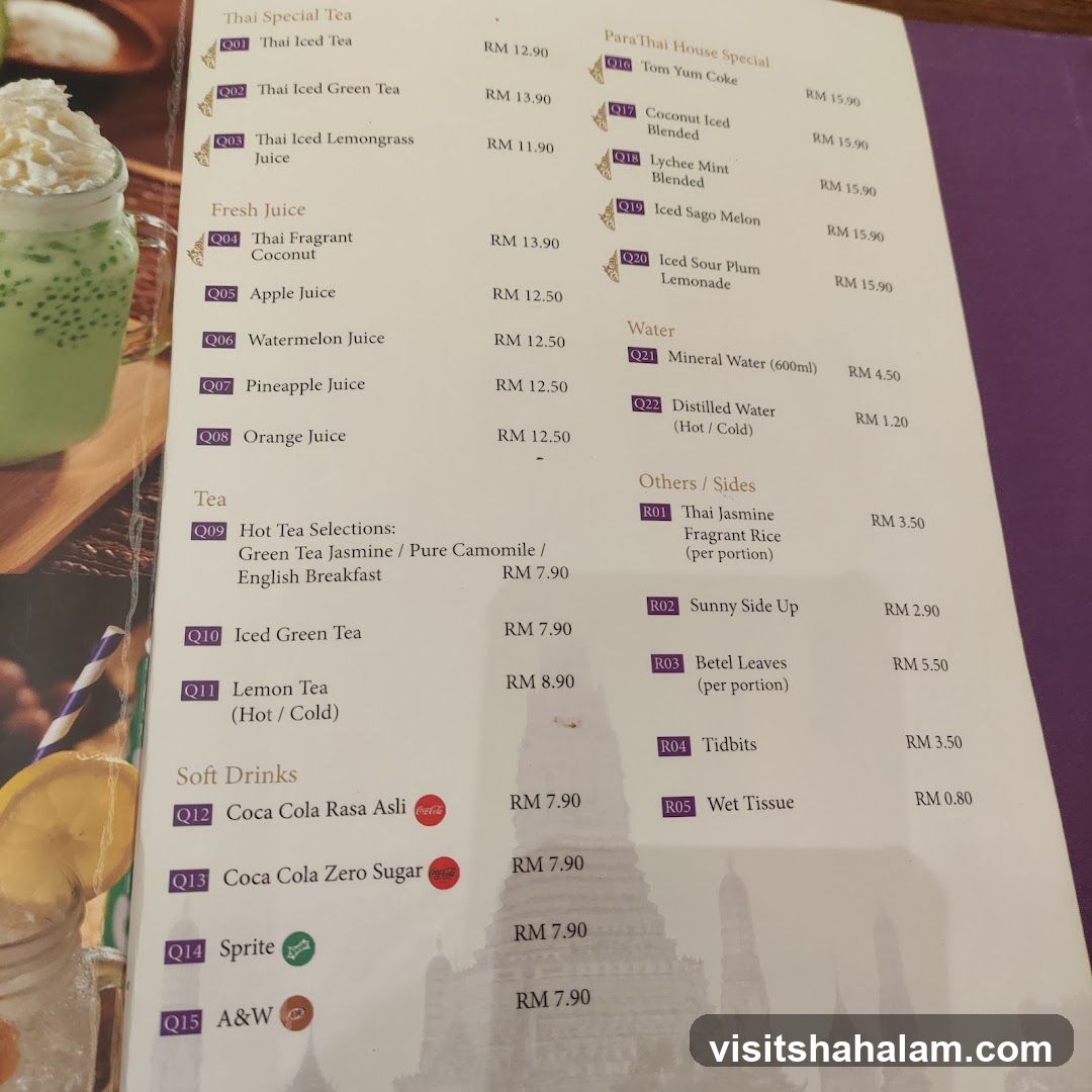 Para Thai House Menu