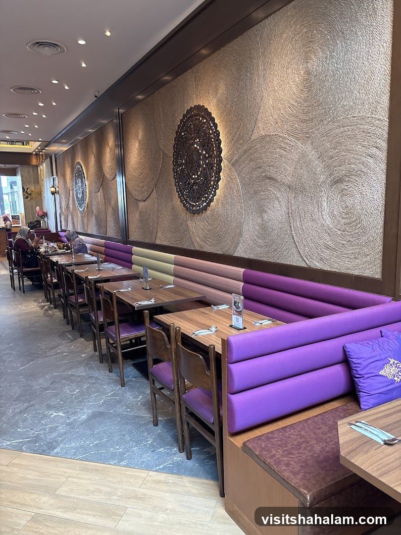 Restaurant Interior with Purple Booth Seating