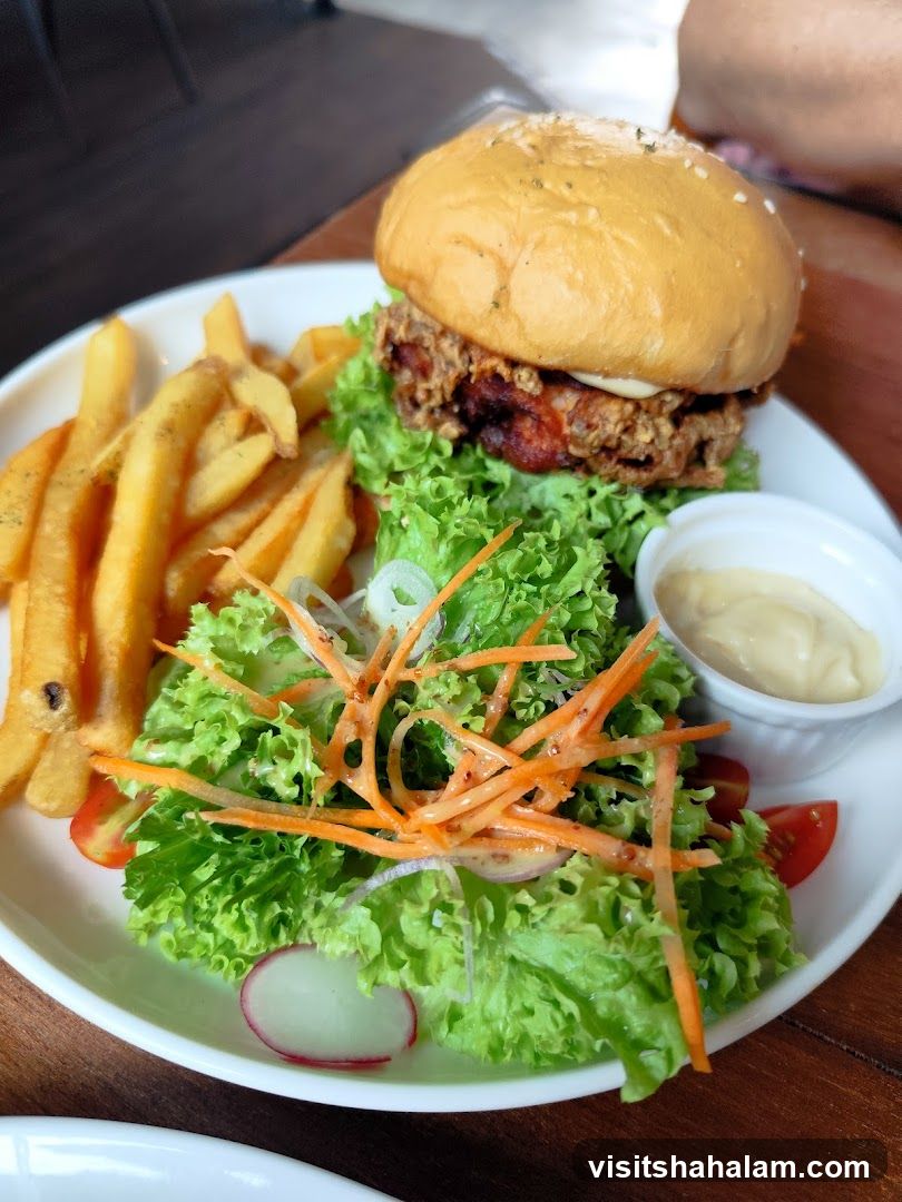 Crispy Chicken Burger with Fries and Salad
