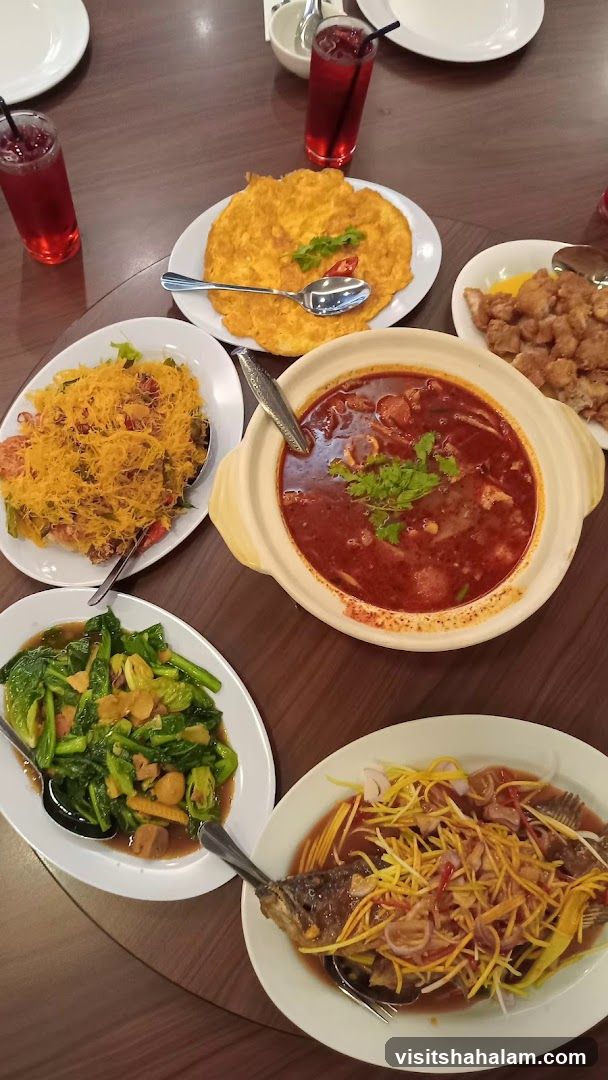 Table with various dishes and drinks