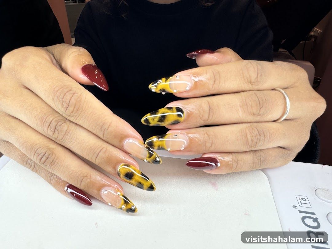 Leopard Print and Burgundy Nails