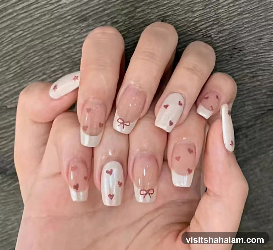 Nails with heart and bow design