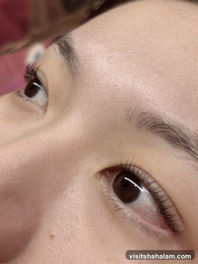 Close-up of a person's eye and forehead