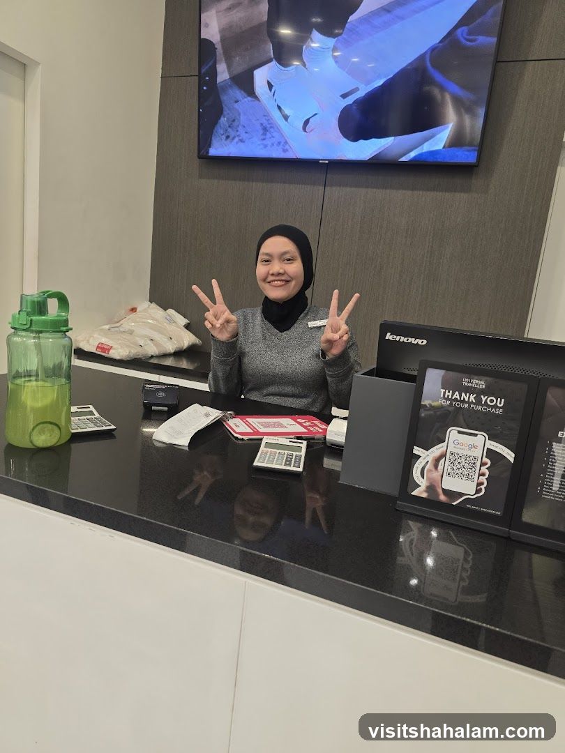 Cashier with Peace Signs