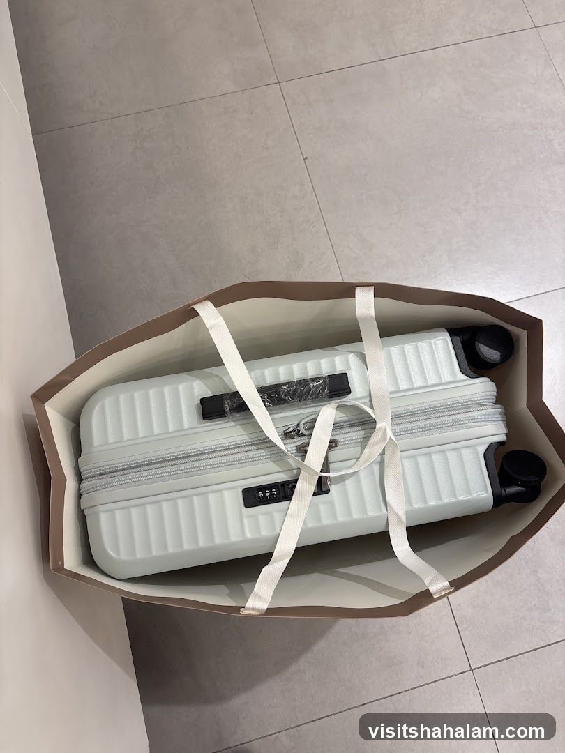 Light Blue Suitcase in Shopping Bag