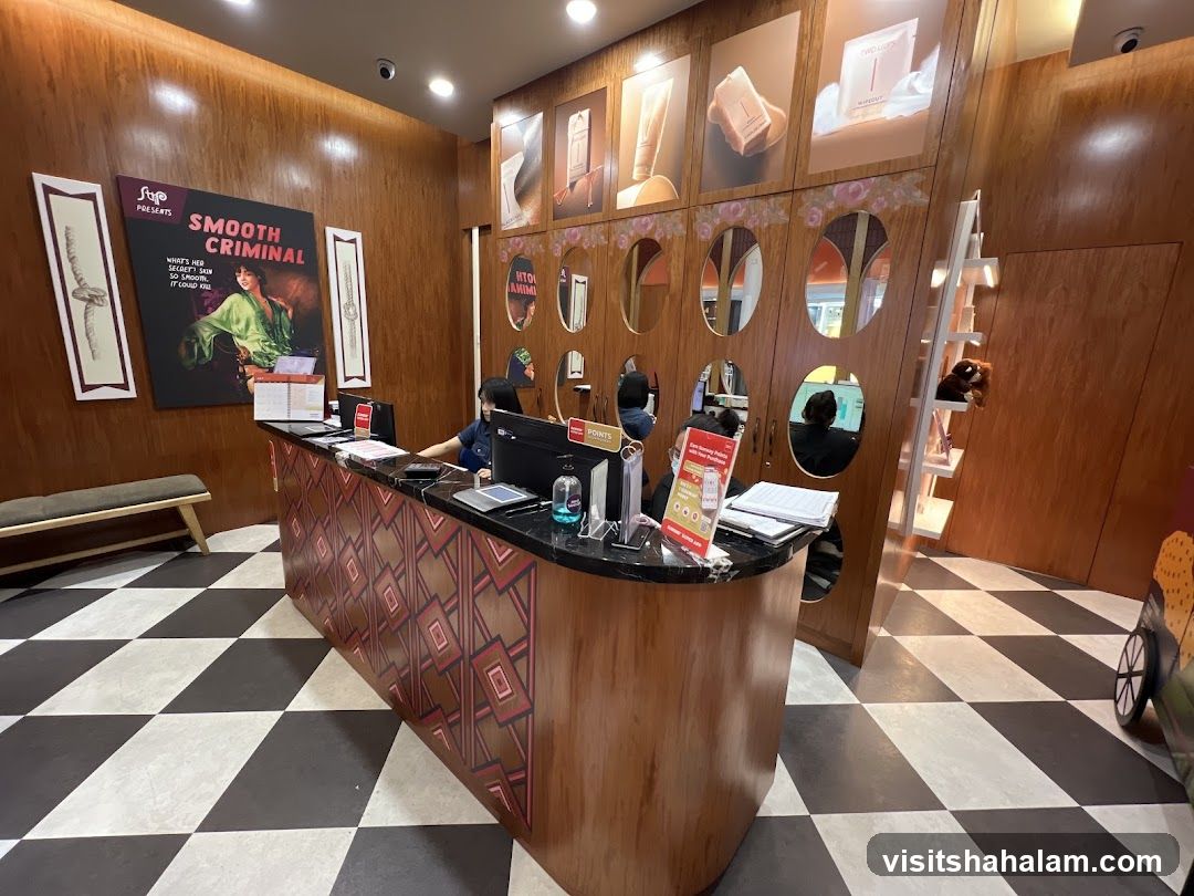 Cosmetics store interior with reception desk